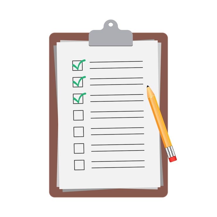 Vector clipboard with pencil isolated, checklist document illustration.