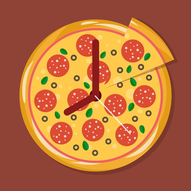 Clock pizza in flat style delivery design concept Vector illustration