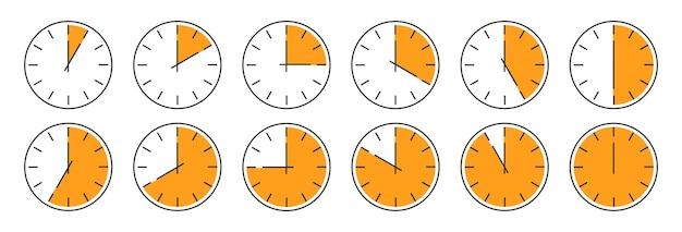 Clock vector icon Set of round clocks faces showing different time
