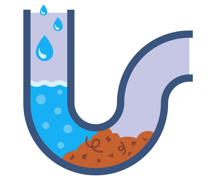 Vector clogged pipes in the bathroom water stagnation