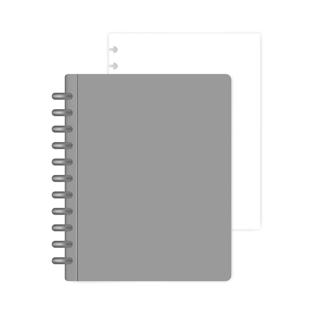closed refillable disc bound notebook with white filler paper sheet mockup discbound diary mockup