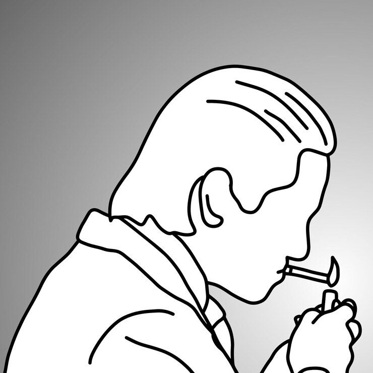 closeup businessman lighting up his cigarette vector illustration doodle sketch hand drawn