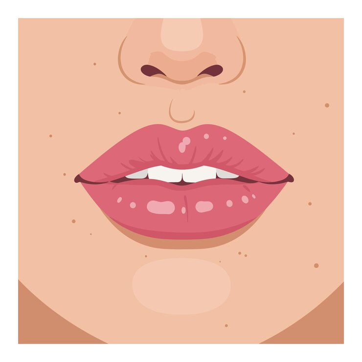 Vector closeup of alluring lips with soft pink tones in a flat design style vector illustration