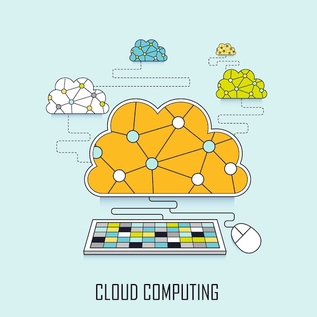 cloud computing concept: cloud connecting to keyboard in line style
