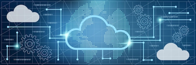Cloud computing, data processing, network vector concept illustration