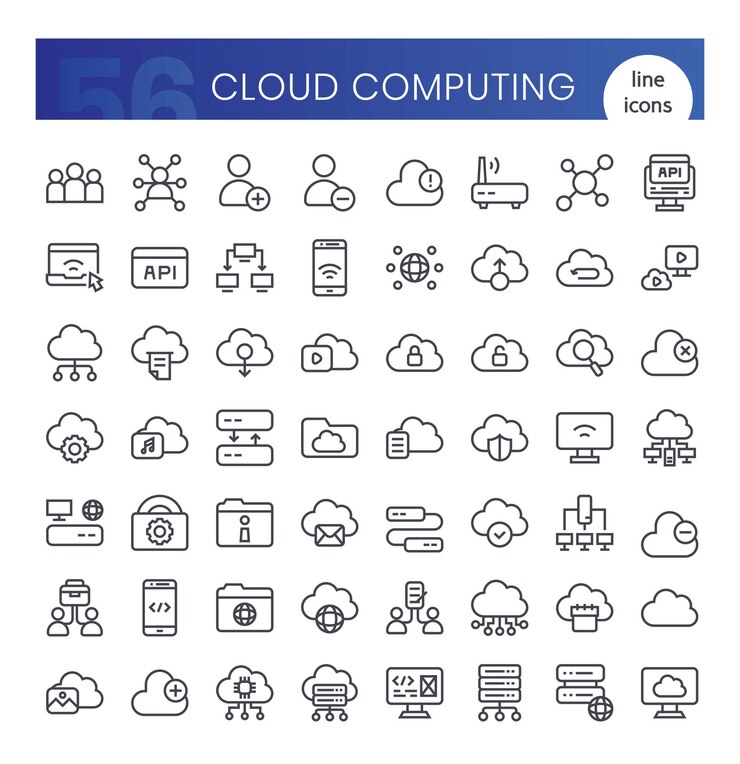 Cloud computing Icons Bundle Thin outline icons style Vector illustration