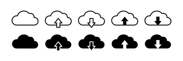 Cloud download upload vector icon set Cloud storage symbol for website and apps