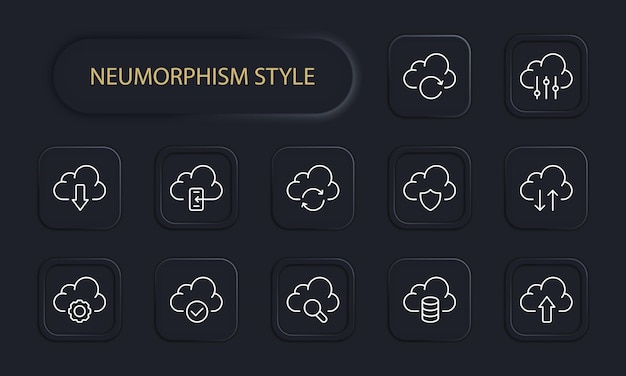 Cloud saving icon set Uploading data to the cloud protecting cloud databases internet traffic Network concept Neomorphism style Vector line icon for Business