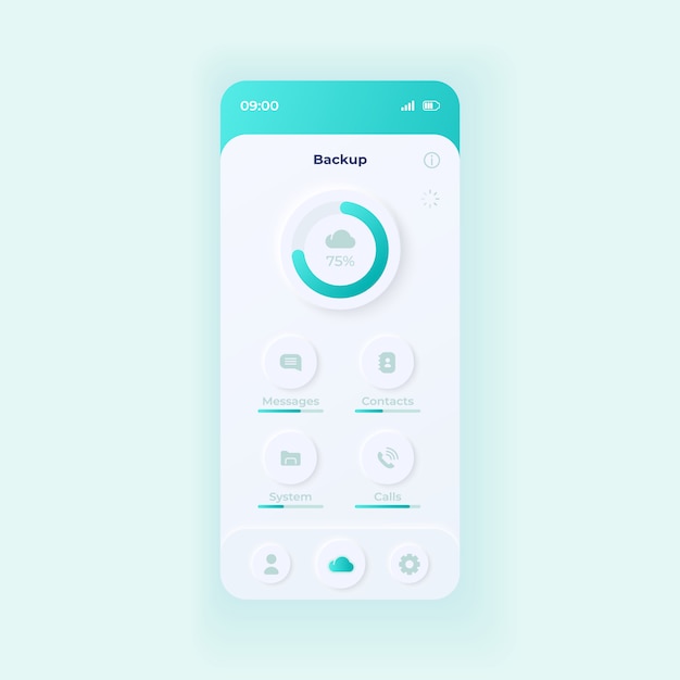 cloud storage application smartphone interface  template. mobile app page light design layout. data reserve copying screen.  ui for application. server uploading process on phone display.