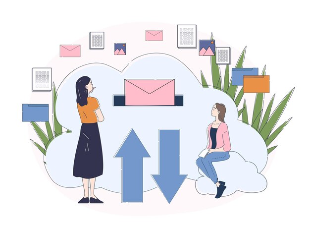 Cloud storage simple transfers of files and documents exchangin of information on internet women