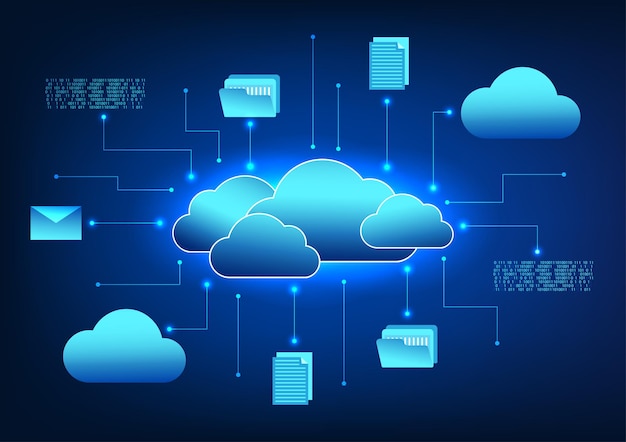 Cloud technology connected icons with circuits It means transferring data storage files through