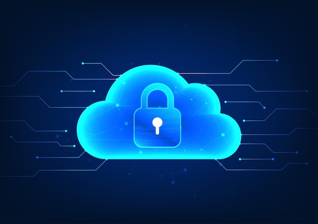cloud technology Inside is a lock with a technological circuit on the back It refers