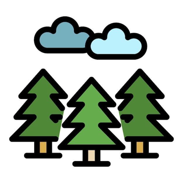 Clouds and spruce trees icon Outline clouds and spruce vector icon color flat isolated