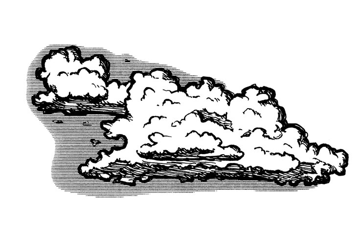 Clouds in hand drawn vintage retro style isolated on white background Cartoon design elements Land