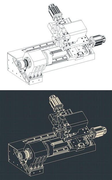 CNC lathe machine isometric blueprints