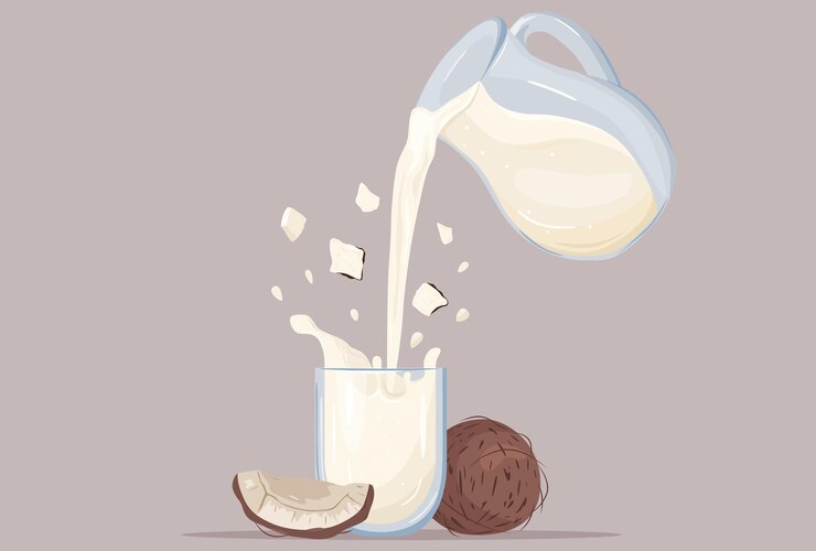Vector coconut milk coconut products the concept of veganism vegetarianism paleo and keto nutrition