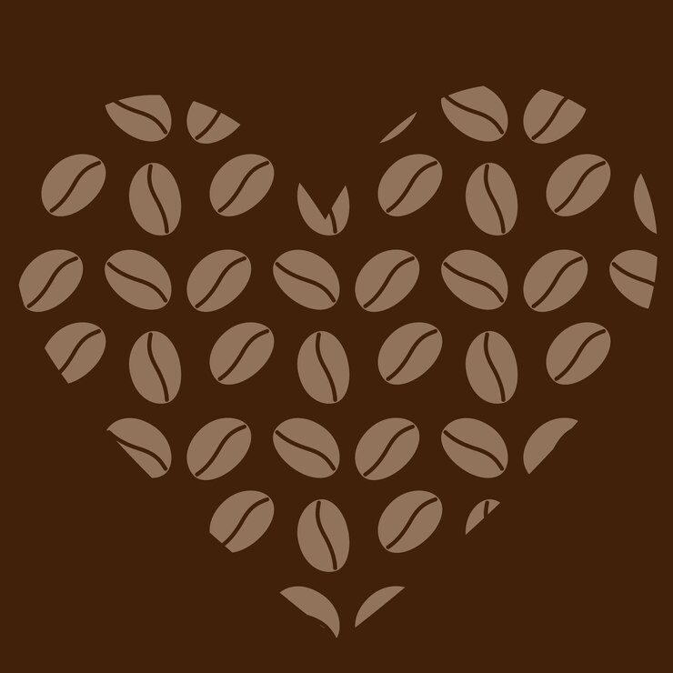 Coffee beans heart shape in trendy brown shades abstract background texture or logo design concept