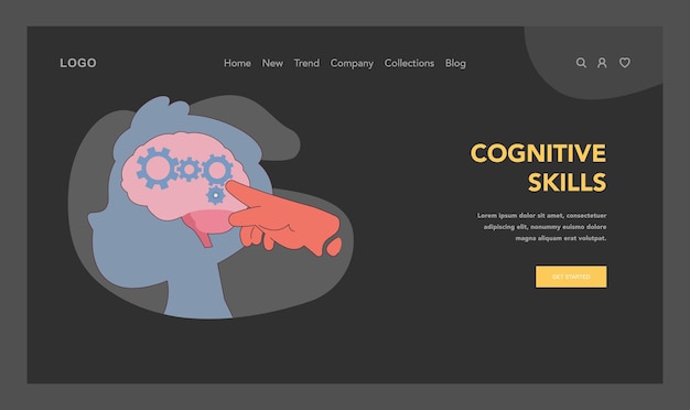 Cognitive skills concept silhouette of a head with gears in the brain area activated by a pointing
