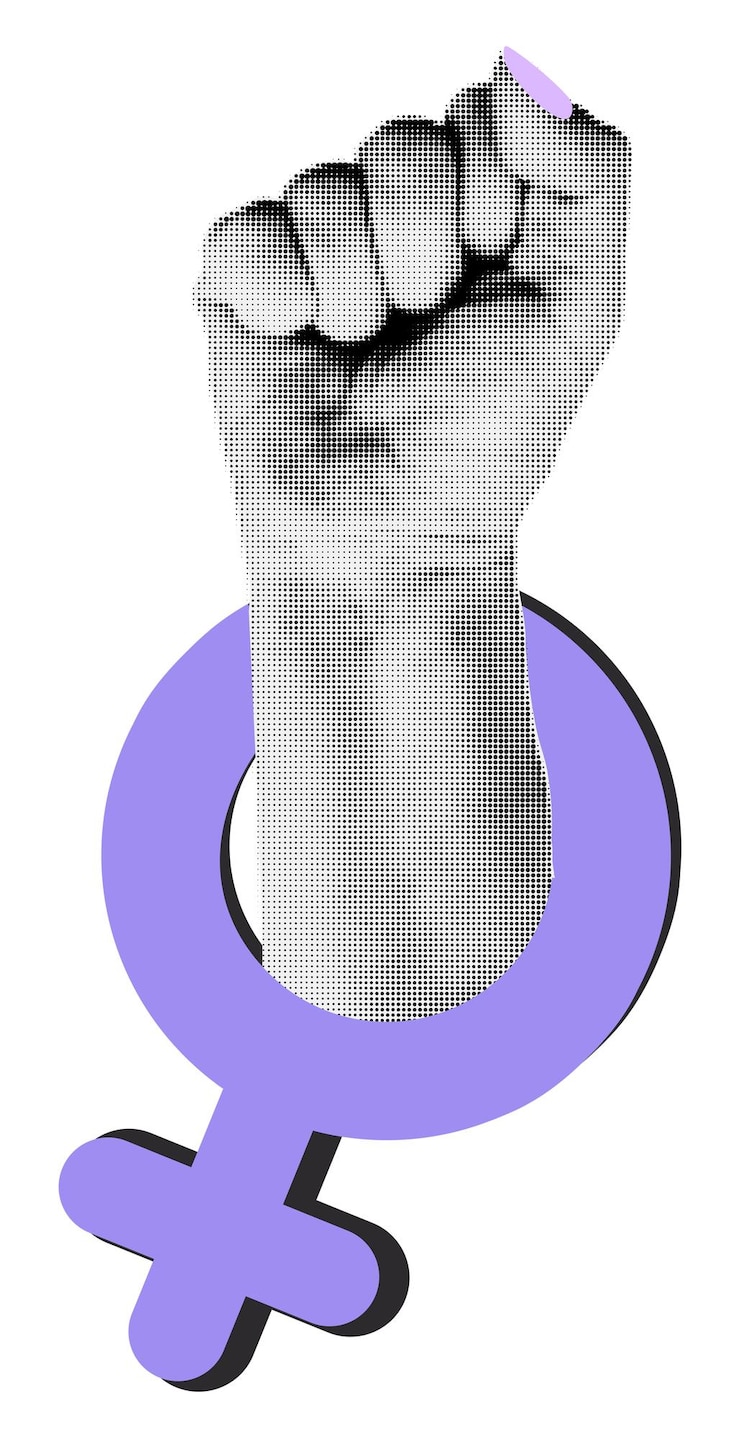 Vector collage element human hand raised with female symbol vector illustration