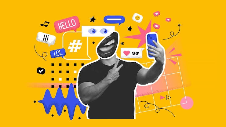Vector collage poster design social media concept