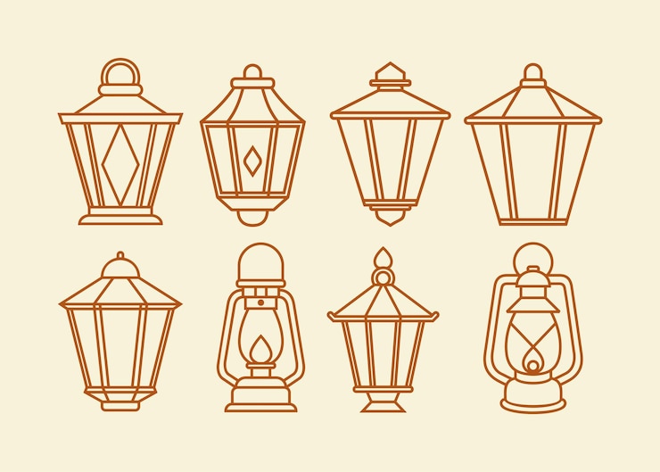Vector collection hanging lantern ramadan kareem of ramadan line art style design