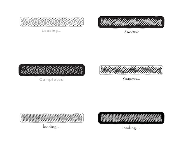 Collection Loading bar status icon Vector illustration Set of vector loaded icons Download progress Donload or Upload Handdrawn sketchscribble