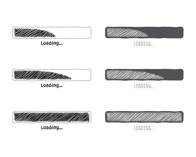 Collection Loading bar status icon vector loaded icons Download progress Handdrawn sketchscribble