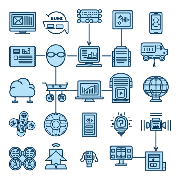 Collection of 49 technology and artificial intelligenceAI Vector Line Icons