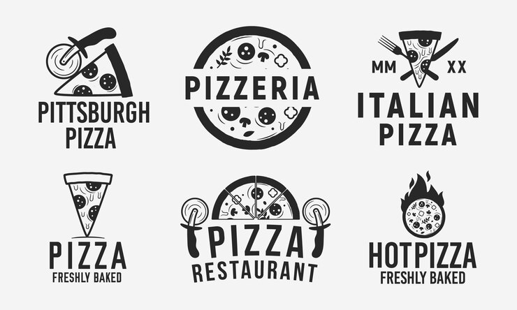 Collection of 6 pizza logo emblems labels and badges