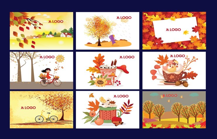 Collection of Autumnal Illustrations Fall Landscapes and Seasonal Scenes poster design