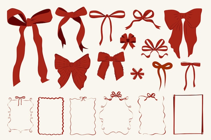 Vector collection of christmas bows ribbon frame for decoration greeting or invitation card