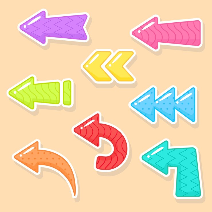 Collection of colorful arrows in flat style