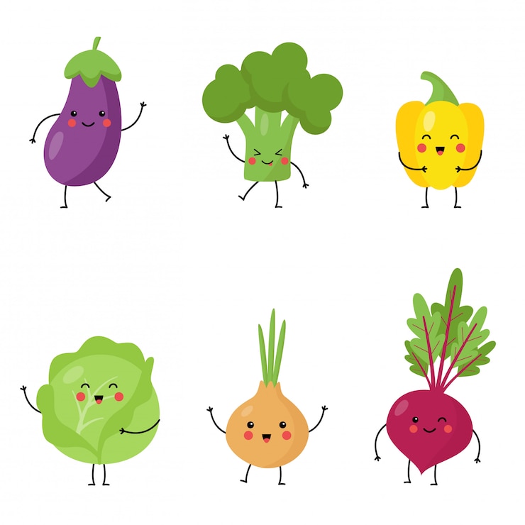 Vector collection of cute kawaii vegetables