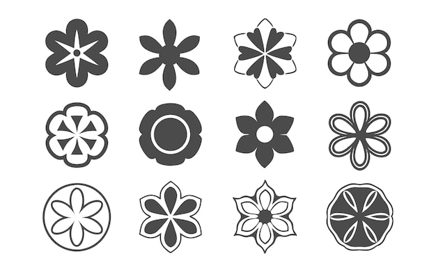 Collection of Decorative Flower Icons and Illustrations