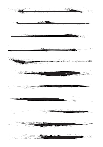 Collection of different Hand drawn black color ink strokes isolated on white background
