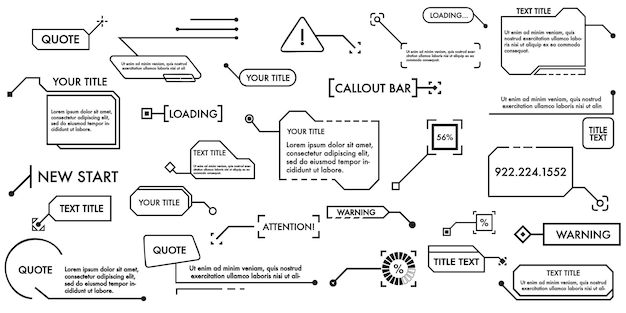 collection of digital callouts and text boxes in various styles labels for highlighting information