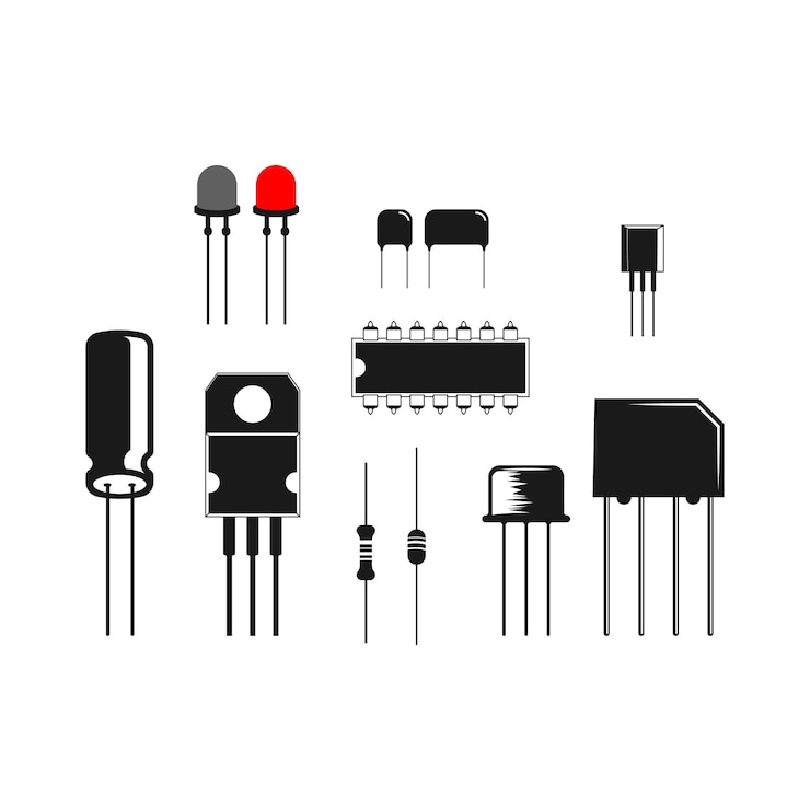 Vector collection of electric electronic component parts icon illustration
