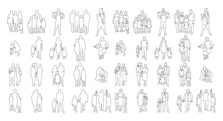 Collection of families parents and children outline
