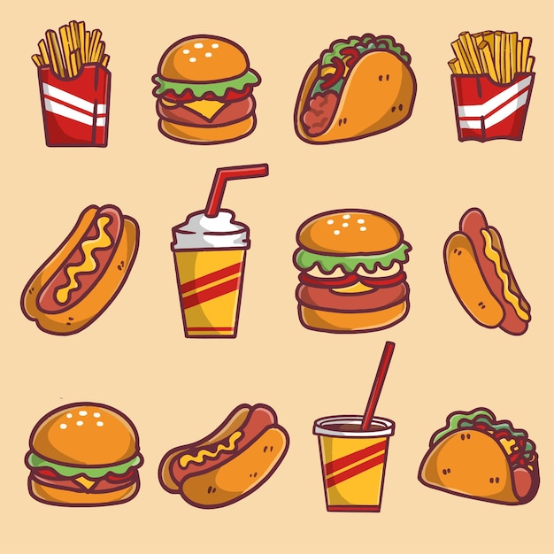 Collection Of Fresh Fast Food Illustration