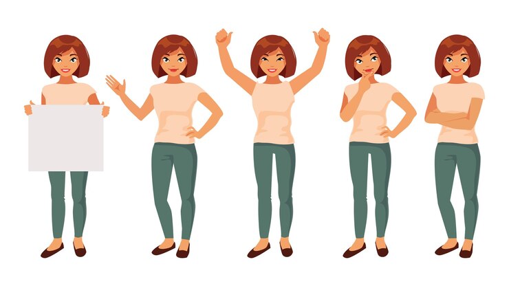 Vector collection of girls in different poses and with different gestures. vector illustration