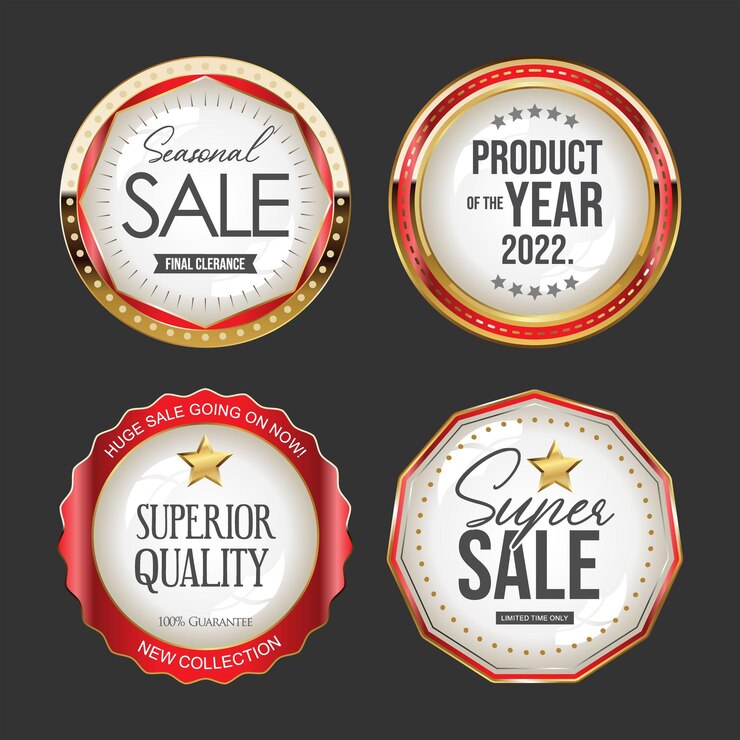 Vector collection of gold and red super sale badges and labels