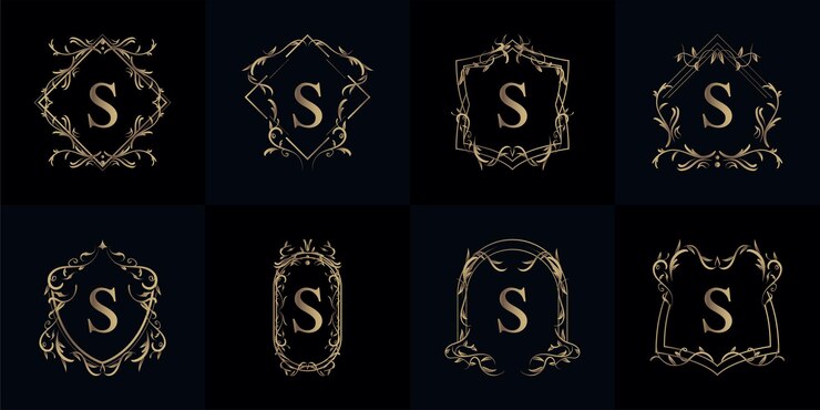 Vector collection of logo initial s with luxury ornament or flower frame