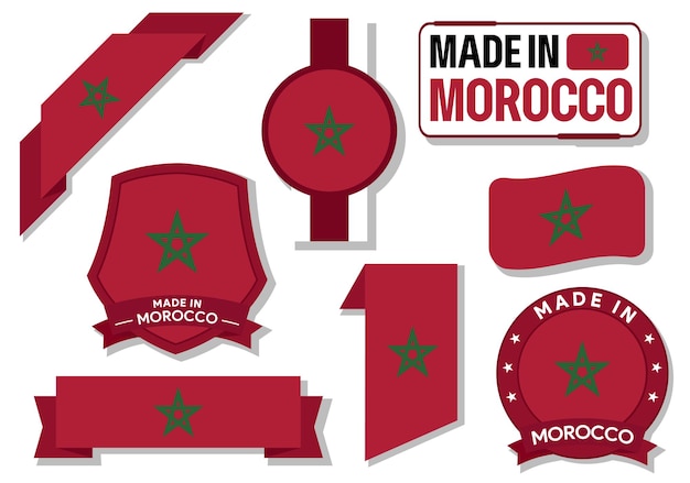 collection of made in morocco badges labels morocco flags in ribbon vector illustration