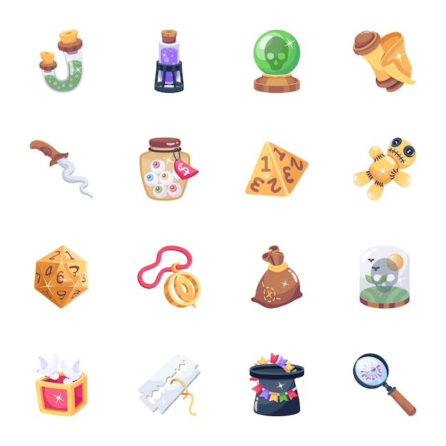 Collection of Magic Tools 2D Icons