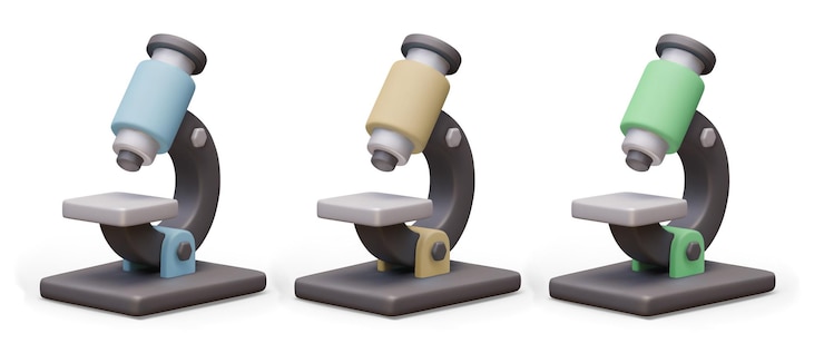 Vector collection of realistic microscopes of different colors optical equipment