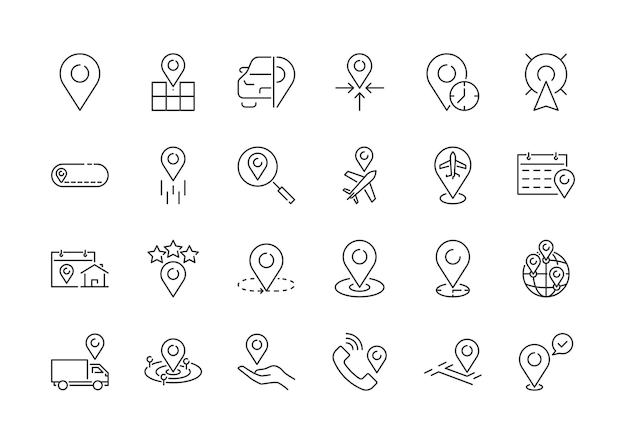 collection of simple map pin thin line icons editable strokes location and place set icons vector icon illustrations isolated on white background vector marks for mobile apps and websites