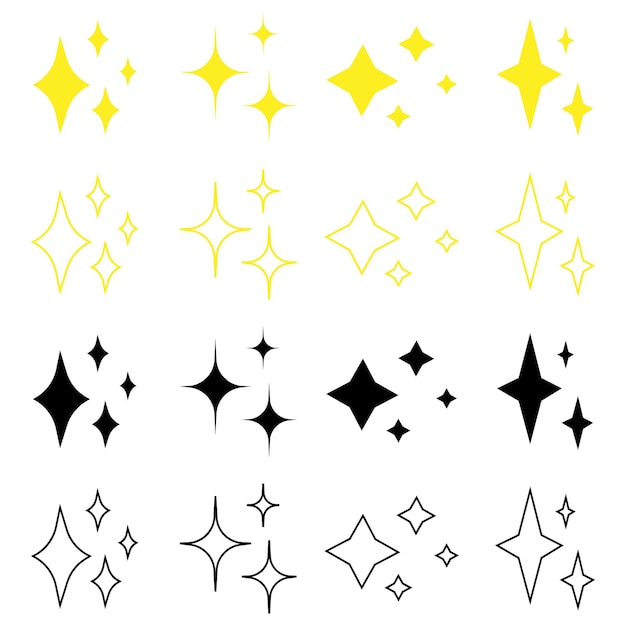 Collection of sparkling stars iconsSet of original yellow and black starsVector illustration