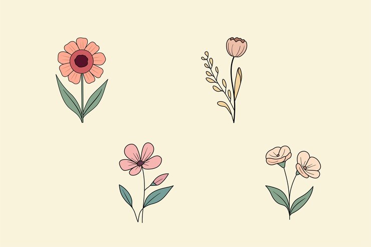 Vector collection of spring flower and leaf set floral of wildflower leaf branch foliage on cream back