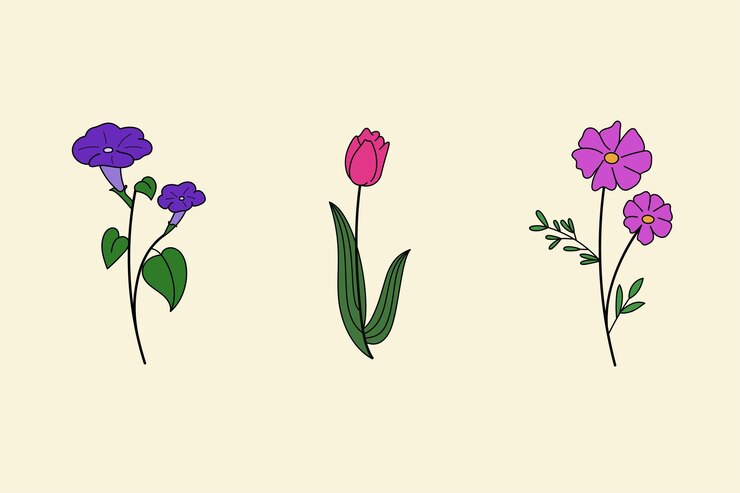 Vector collection of spring flower and leaf set floral of wildflower leaf branch foliage on cream back