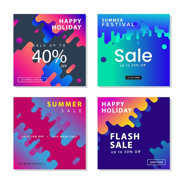 collection of square social media post template with rounded modern dynamic shapes graphic element